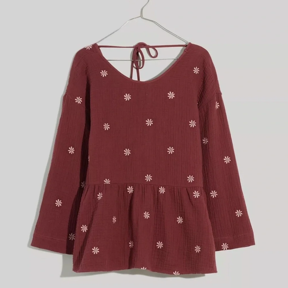 Madewell Embroidered Lightspun Peplum in Vintage Mulberry - Picture 4 of 4